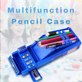 Pop-up multifunctionele etui voor jongens en meisjes, schattig cartoonpatroon etui met puntenslijper, whiteboard, beste verjaardagscadeau, blauw, plastic pennenbakje