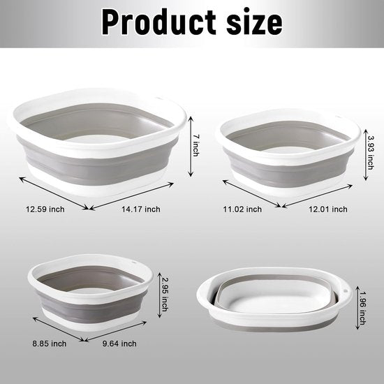 Opvouwbare wasmand, set van 3, duurzame wasmand met 3 haken, gemaakt van kunststof, grijs, opvouwbare wasmand, ruimtebesparende opvouwbare wasmand voor afwassen, fruit, kamperen, wasgoed.