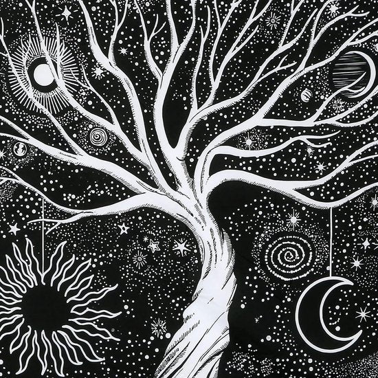 Tree of Life Tapestry Black White Sun Moon Tapestry Galaxy Space Tapestry Black Aesthetic Tapestry Wall Hanging for Bedroom M/130cmx150cm