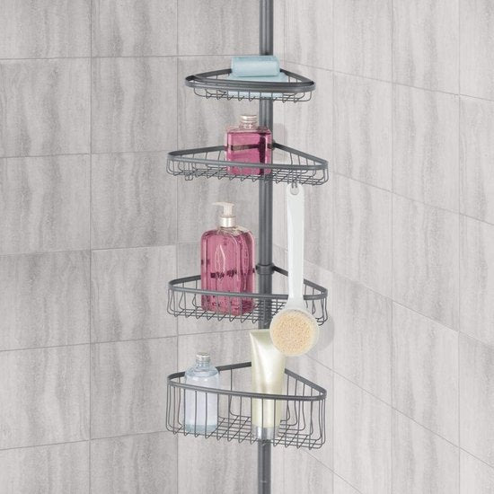 telescopische doucheregaal van metaal, shower caddy met uittrekbare stang voor shampoo, zeep, washandjes etc.. hoekdoucheregaal zonder boren, grafietgrijs