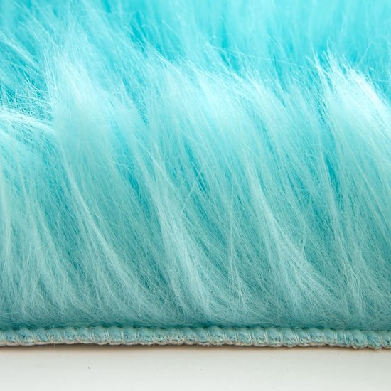 Vloerkleed van imitatiebont Pluizig Zacht Warm Modern Vloermat Bankmat Imitatiebont Decoratief bont Onregelmatig Slaapkamerkleed Wol Lang haar Casual uitstraling 60 x 90 cm Blauw