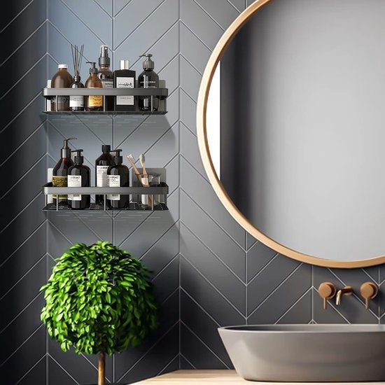2 stuks doucherek, doucheplank zonder boren, zelfklevend rek douche, waterdicht & roestvrij badkamerrek, lijmrek badkamer met 4 kleefvlakken en 4 haken voor badkameraccessoires, keuken woonkamer