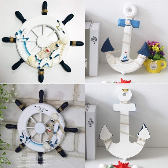 Stuurwiel van hout en 33 cm, houten wanddecoratie, mediterrane stijl, nautisch cadeau, slaapkamer, bar, nautische wanddecoratie, houthandwerk