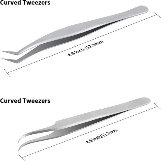 Wimperpincet voor wimperverlenging, 2 stuks rechte en gebogen puntige pincet, professionele wimperpincet set (pincetten set03)
