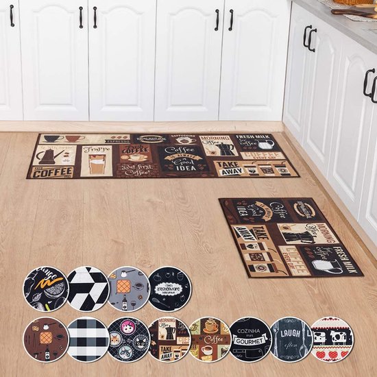 Set van 2 antislip keukenmatten en vloerkleden, wasbare rubberen mat, deurmatloper, microvezeltapijtset