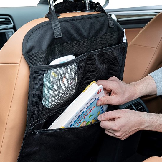 LIONSTRONG Achterbank organizer ter bescherming van uw autostoelen, rugleuningbescherming van waterdichte stof (dubbelpak zwart)