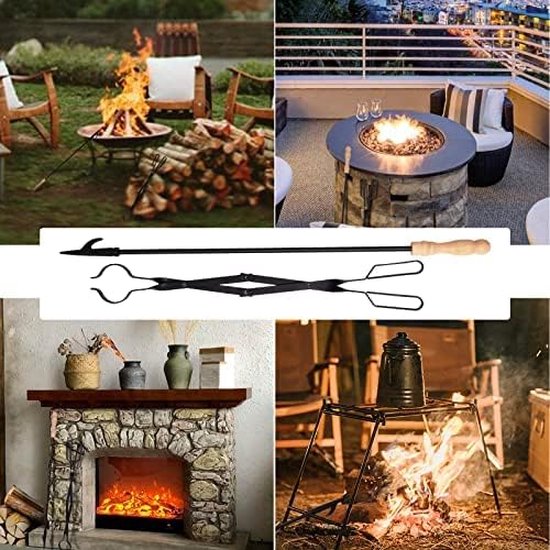 2 x Fire Hooks, Fire Tongs, Fireplace Tools, Home Fireplace, Fire Making Tool Outdoors (2 x Hooks + Tongs)