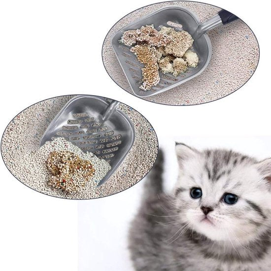 Kattenbakschep, robuuste metalen schep voor huisdierstrooisel, gemakkelijk te reinigen, blauw, wit, zwart, willekeurig sturen (35 x 14 x 14 x 4 cm)