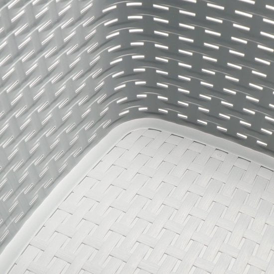 Boodschappenmand met handvat, lichte draagmand van kunststof, voor het vervoer van boodschappen, stevige plastic mand met gevlochten look (01 stuks, lichtgrijs)