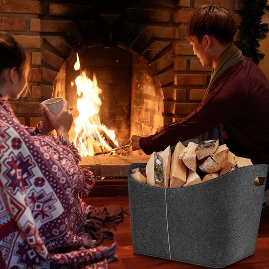 Brandhouttas, houtmand voor brandhout, extra grote brandhoutmand, houtmand, vilten tas, 42 x 31 x 40 cm, opvouwbare haardaccessoires, opbergmand voor hout, kranten, brandhout, boodschappentas