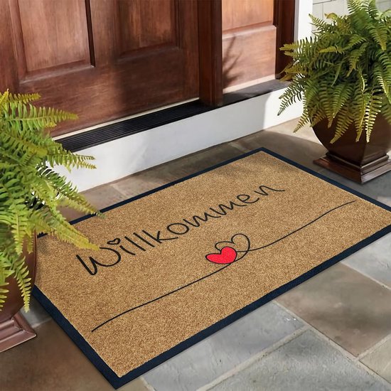 Welkomstdeurmat voor antislip buiten- en binnenmat met entreetapijt, schone mat met antislip achterkant, sterke vuildeurmat voor voordeur, bruin