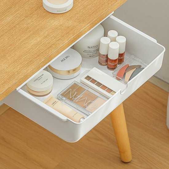 Lade onder bureau: Drawer under desk Lade-organizer: Drawer organizer Opbergdoos: Storage box Zelfklevende lade-organizer voor kantoor: Self-adhesive drawer organizer for office Verborgen ladebox: Hidden drawer box Wit: White