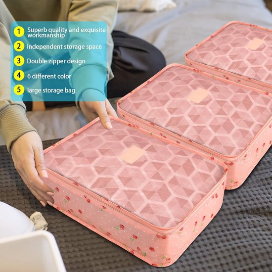 Packing Cubes Kofferorganizer, 8 stuks, kofferorganizer, pakzakken, pakzakken met schoenenzak, waszak, reisorganizer, kledingtassen voor rugzak (roze)
