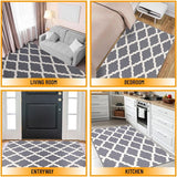 Glamour Collectie Vloerkleed met rubberen achterkant en elegant rasterontwerp, 100 x 150 cm, grijs.