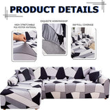 Bankhoes Hoekbank L-vorm Bankspreien Stretch bankhoes L-vorm rechts of links met twee kussenhoezen Wasbaar Universele bankhoes L-vorm Bankhoes L-vorm (2 en 2, zwarte geometrie)