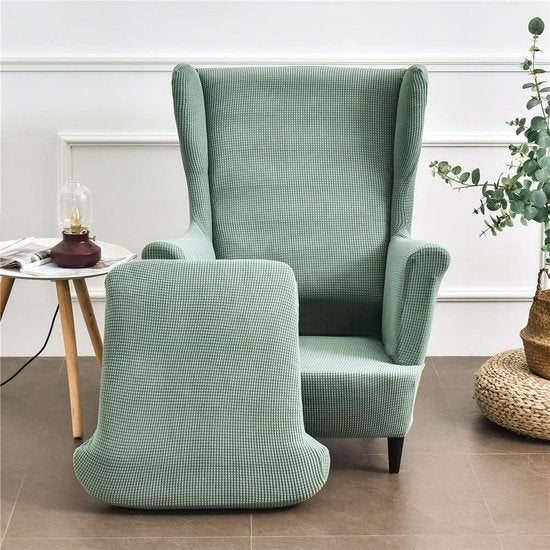 2-delige hoes voor oorfauteuils, fauteuils, fauteuils, effen, jacquard, verdikt, beschermhoes, overtrek, fauteuilhoes, strandmon tijger, stoelhoes met armleuning, hoge rugleuning (matcha-groen)