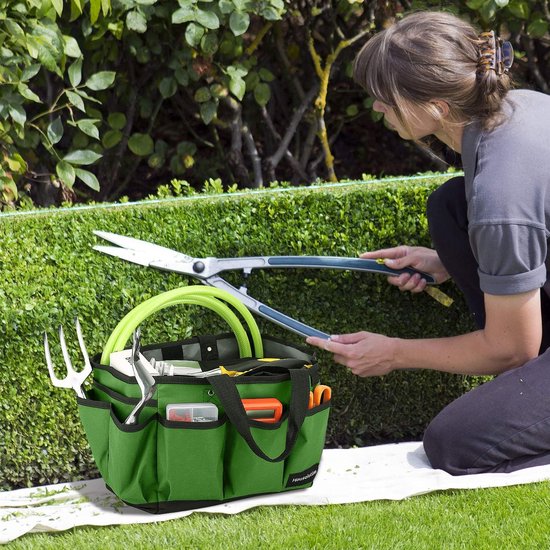 Tuingereedschapstas, deluxe tuingereedschapstas en tuingereedschapstas met kleine zakken, slijtvast en herbruikbaar, 30,5 cm, groen