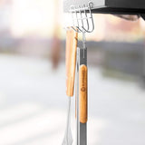 lange roestvrijstalen barbecuetang (45 cm), acaciahouten handvat, barbecueaccessoires, ophangogen, gratis recept (PDF).