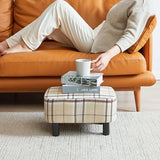 Rechthoekige voetenbank, zitkruk, 42 x 29 x 23 cm, gevoerde kruk van katoenen doek, houten poten, comfortabele en dikke zitbank, ruimtebesparend, voor woonkamer, hal, kantoor, strepen