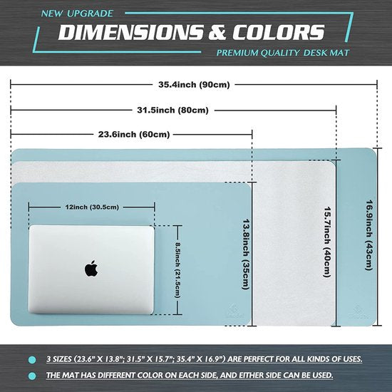 Bureauonderlegger, , 80 x 40 cm, PU-lederen bureauonderlegger, laptop-onderlegger, waterdicht, voor kantoor of thuisgebruik, dubbelzijdig, lichtblauw 40cm x 80cm