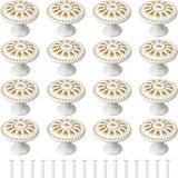 Meubelknoppen Wit 16 Stuks Kast Knoppen Bloemen Patroon Ronde Lade Handgrepen Meubelknop Witte Commode Knoppen Set Kast Knop Voor Meubilair Commode Knoppen