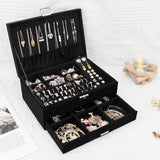 Sieradendoos, sieradenkistje met schuifladen voor dames en meisjes, fluwelen sieradendoosje, grote sieradenorganizer voor ringen, oorbellen, armbanden, halskettingen, zwart