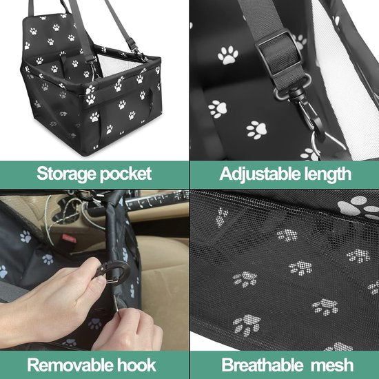 Hondenautostoel, 40 x 34 x 25 cm, hondenstoel auto met veiligheidsgordel, ademend, opvouwbaar, voor kleine tot honden, hondenautostoel, waterdicht, met vezelsteunstang voor autobescherming