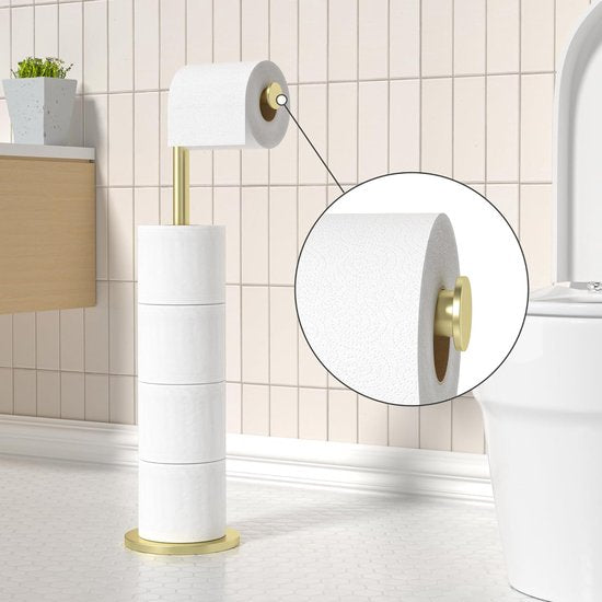 Staande toiletrolhouder, opvouwbare papierhouder, roestvrijstalen badkamerstandaard, roestvrij, vrijstaande opslagdispenser voor 5 rollen