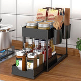 2 verdiepingen keukenrek, organizer, multifunctioneel opbergrek, onderkast, spoelkast, afneembaar, badkamerorganizer, 40 x 22 x 33 cm (zwart)