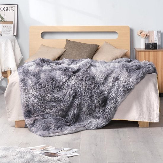 Kunstbont deken – grijswit Sherpa schapendeken – comfort luxe pluizige knuffeldeken – zachte deken voor bank en bed - 130 cm x 160 cm