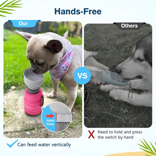 Hondenwaterfles, opvouwbare waterfles Honden voor onderweg, veilig, niet-giftig, waterfles voor huisdieren, geschikt voor hondenreizen buitenshuis, training en andere buitenactiviteiten, roze
