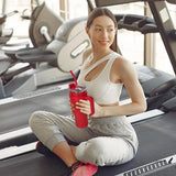 Thermobeker met handvat en rietje, dubbelwandige vacuüm roestvrijstalen isolatiebeker, voor onderweg of kantoor, voor koude warme dranken, 1200 ml, rood