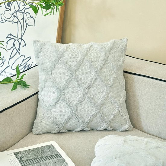 Set van 2 boho-decoratieve kussenhoezen, 50 x 50 cm, grijs kussen, bankkussen, sierkussen, sierkussen, pluizige kussenslopen, kussenhoes voor bank, bank