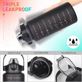 Drinkfles, 3 stuks, 2 l, 700 ml, 300 ml, lekvrij, 2 liter drinkfles met rietje, BPA-vrij, sportfles met tijdmarkering voor fiets, fitness, wandelen, outdoor