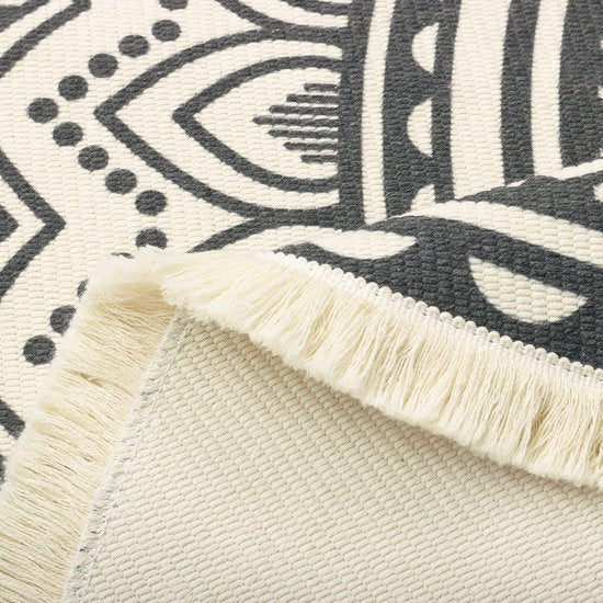 120 cm rond tapijt, katoenen tapijt met kwastjes, wasbaar mandala-bedrukt tapijt, Boheems Marokko, modern tapijt voor slaapkamer, woonkamer, keuken