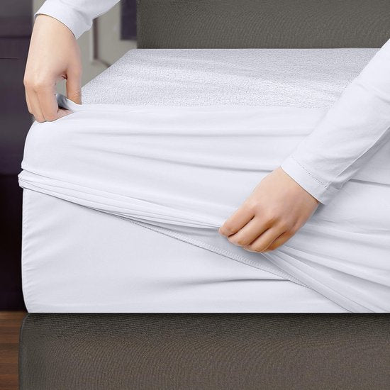 Waterdichte badstof matrasbeschermer, 80 x 190 x 30 cm, premium Fottee matrashoes, 200 g/m², ademend, elastiek rondom