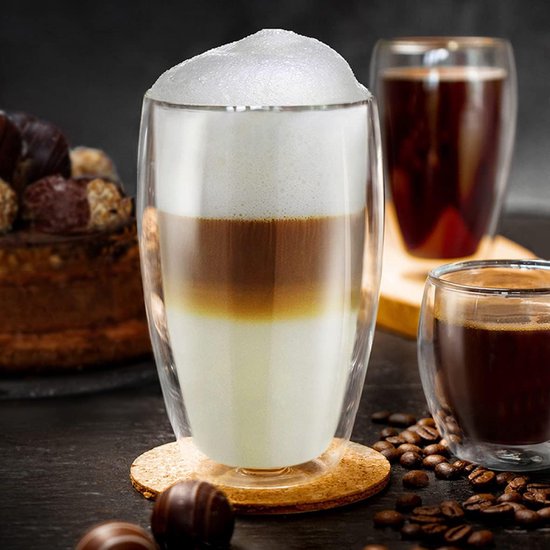 Dubbelwandig thermoglas 400 ml "DG-SH", groot dubbelwandig glas van borosilicaatglas, dubbelwandige latte macchiato-glazen, koffie, thee, set van 6