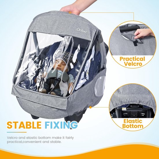 Universele regenhoes voor babyzitje (bijv. Maxi-Cosi/Cybex/Römer), afdekbare draagopening en luchtgaten, contactvenster, met zak, noodzakelijke bescherming voor baby's of huisdieren (lichtgrijs)