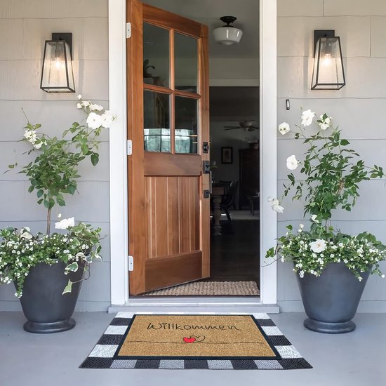 Welkomstdeurmat voor antislip buiten- en binnenmat met entreetapijt, schone mat met antislip achterkant, sterke vuildeurmat voor voordeur, bruin