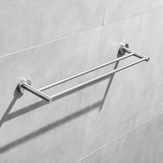 Badkamerhanddoekhouder, 40 cm, dubbele arm, geborsteld nikkel, handdoekring, roestvrij staal, voor wandbevestiging