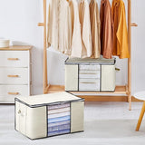 Set van 6 opbergzakken, grote versterkte handgrepen en scheurbestendig, voor kleding, dekbedden en kussens, opbergdoos met deksel, verhuisdozen met venster, opvouwbare opbergdozen