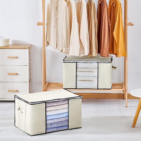 Set van 6 opbergzakken, grote versterkte handgrepen en scheurbestendig, voor kleding, dekbedden en kussens, opbergdoos met deksel, verhuisdozen met venster, opvouwbare opbergdozen