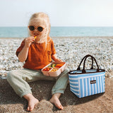 Lunchtassen voor dames heren, geïsoleerde lunchtas voor meisjes, lunchbox voor volwassenen en kinderen, grote koellunchtas voor werk/school/picknick - blauwe streep