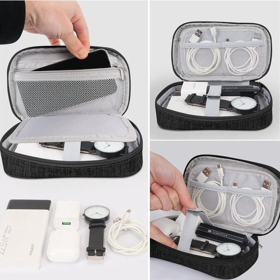 Kabeltas, organisator voor elektronische accessoires, draagbare kabelorganizer, reiskabeltas organisatortas voor elektronisch, USB-sticks, powerbank, SD-kaart, oplaadkabel, zwart