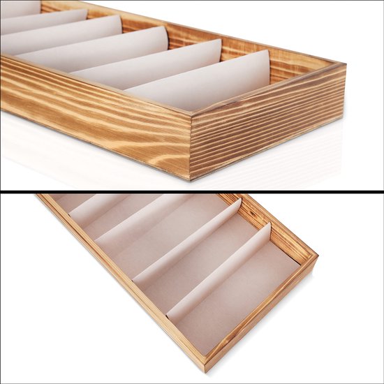 Kurtzy Houten Zonnebril Display Organizer Doos - 7 Compartimenten voor 7 Brillen - 7 Slots voor Zonnebrillen, Oogmode en Brillen - Bruin/Natuurlijk Unisex Zonnebril Kast