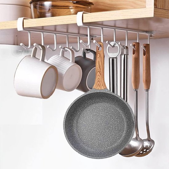 bekerhouder, bekerhaken onder de kast, koffiehouder, bekerrek zonder boren, opberghaken voor kopjes, keukengerei, stropdassen, riem, sjaal, sleutels, 2 stuks, wit
