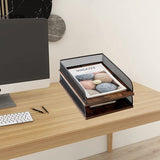 Brievenbak van hout en metaal, vintage design, bureau-organizer, papierhouder, kantoordocumentenorganizer (zwart)