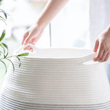 Wasmand, grote opbergmand, gevlochten katoenen touw voor knuffelige kleding in de bijkeuken, 65 cm hoog, wit met zwarte naad