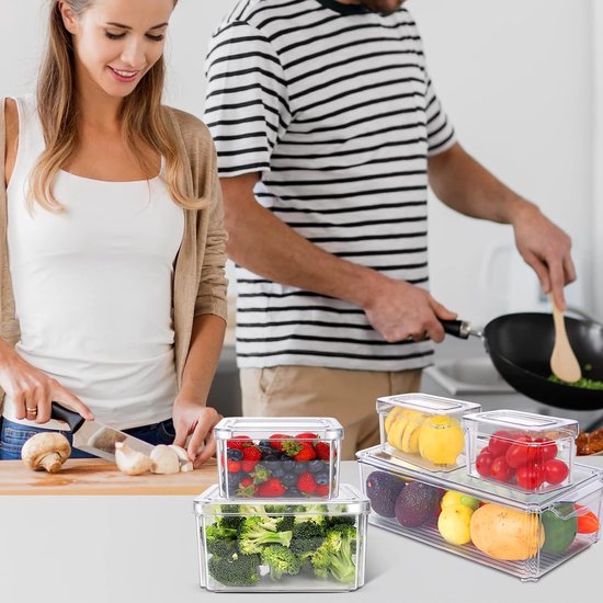 Koelkastorganizerset, set van 9 transparante opbergdozen, koelkastdozen, stapelbare koelkastcontainers met deksel voor keukens, kasten, voorraadkast, lade