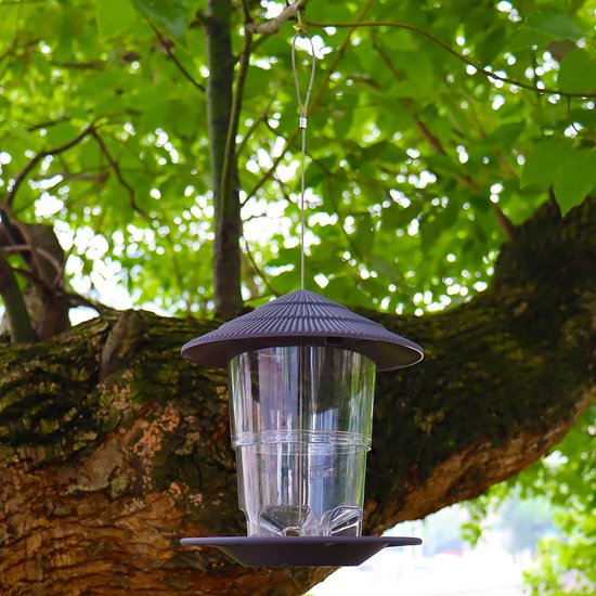 Vogelhuis om op te hangen, vogelvoederdispenser voor wilde vogels, vogelvoederhuis voor tuin, balkon, vogelvoederhuis om op te hangen, weerbestendig, zwart